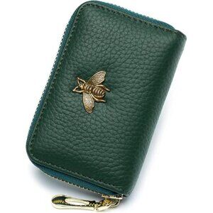 RFID Credit Card Holder, Small Leather Zipper Card Case Wallet for Women